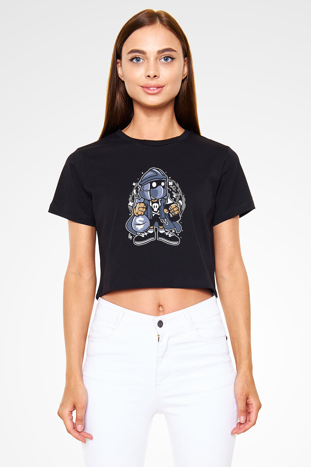 Shredder Street Bastard Baskılı Siyah   Crop Top Tişört