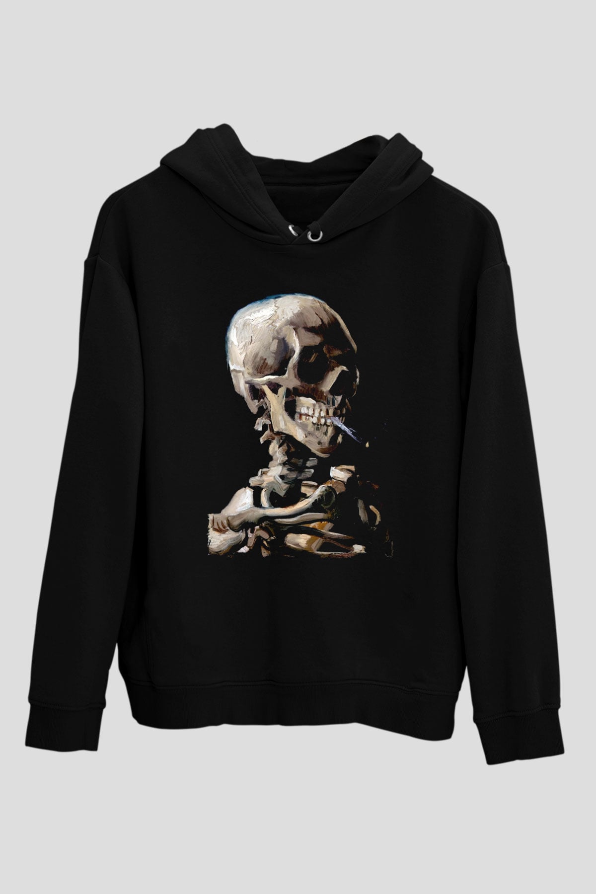 Sigara İçen İskeletSiyah  Unisex Hoodie
