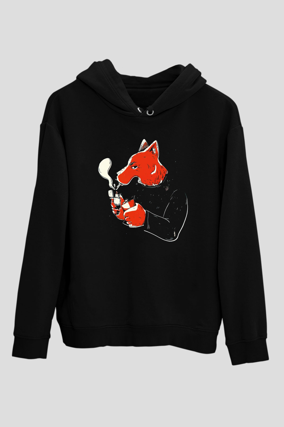 Sigara İçen TilkiSiyah  Unisex Hoodie