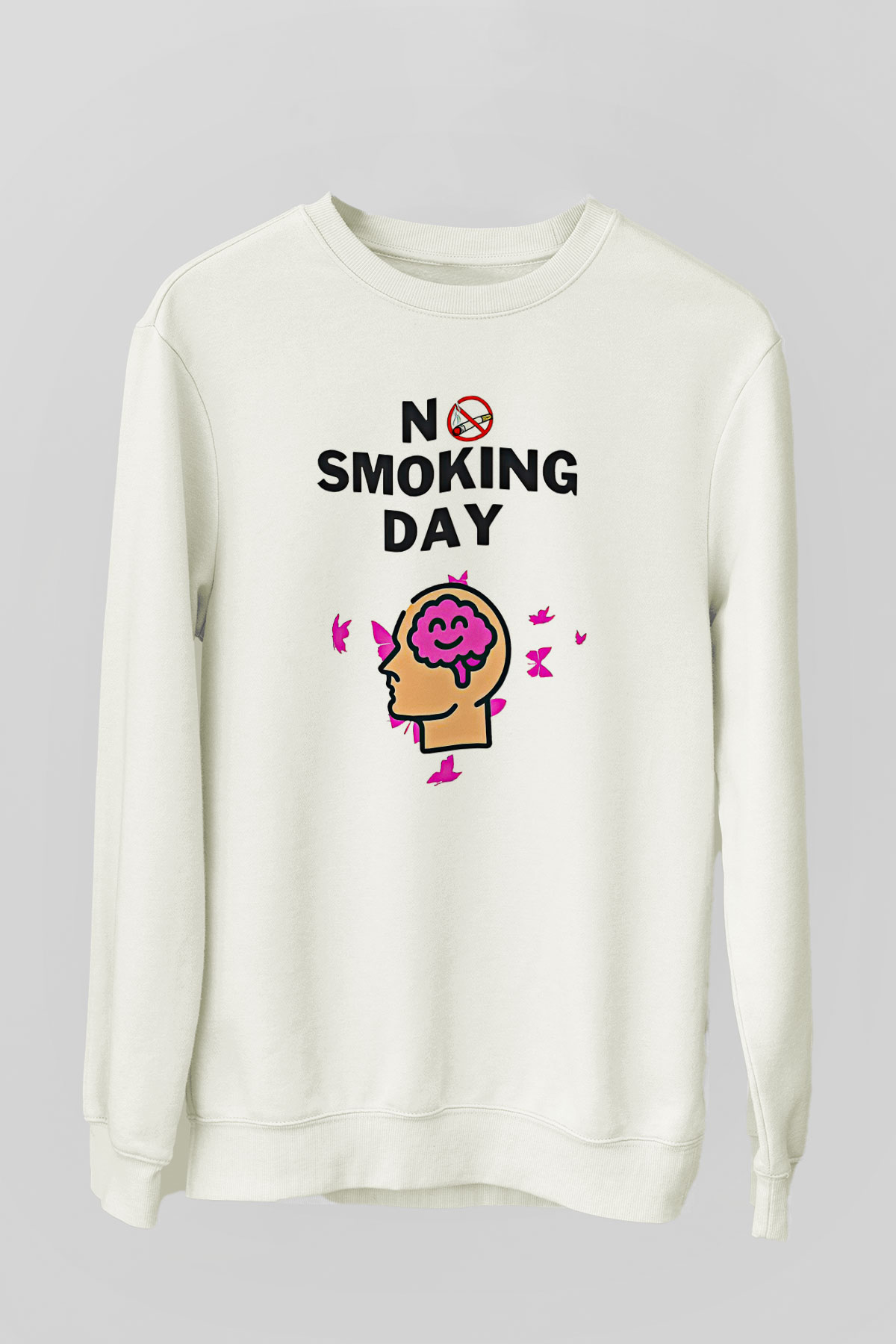 Sigarayı Bırakma Günü Baskılı Beyaz Unisex Sweatshirt