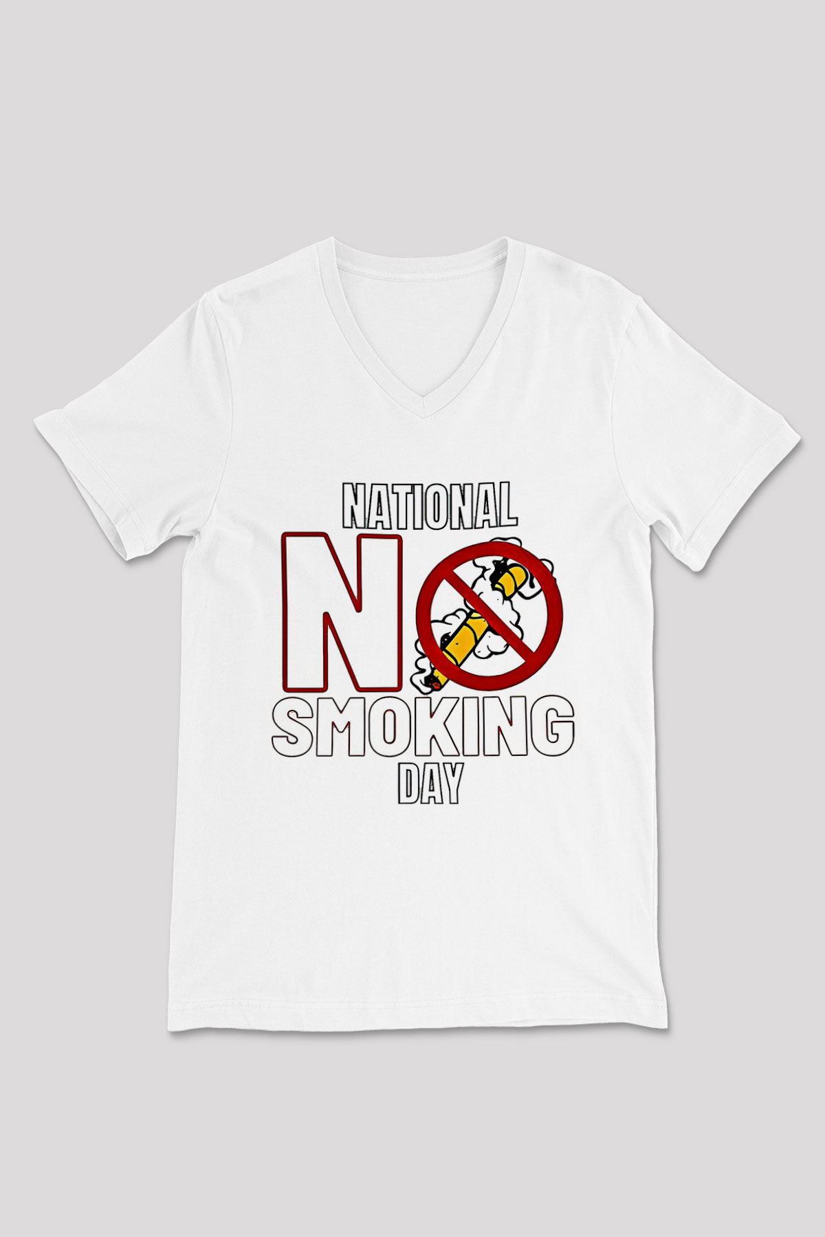 Sigarayı Bırakma Günü Baskılı Beyaz Unisex V Yaka Tişört - Tshirt