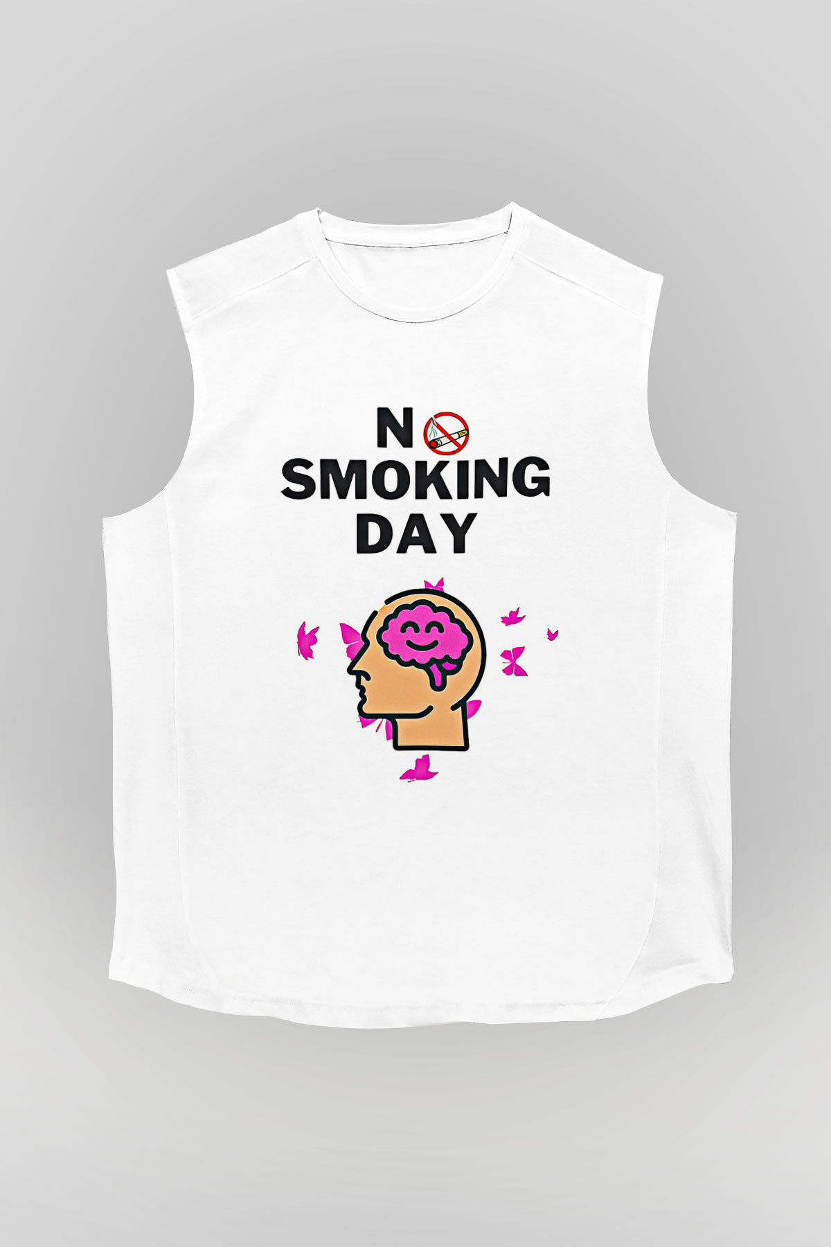 Sigarayı Bırakma Günü Baskılı Beyaz Unisex Kolsuz Tişört - Tshirt