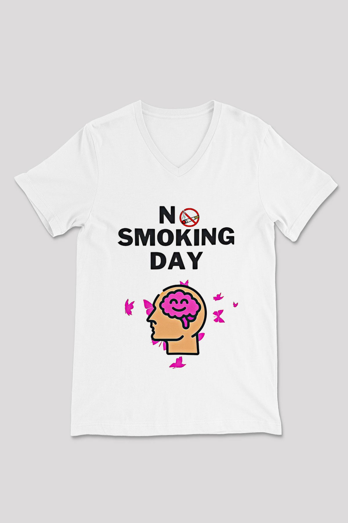 Sigarayı Bırakma Günü Baskılı Beyaz Unisex V Yaka Tişört - Tshirt