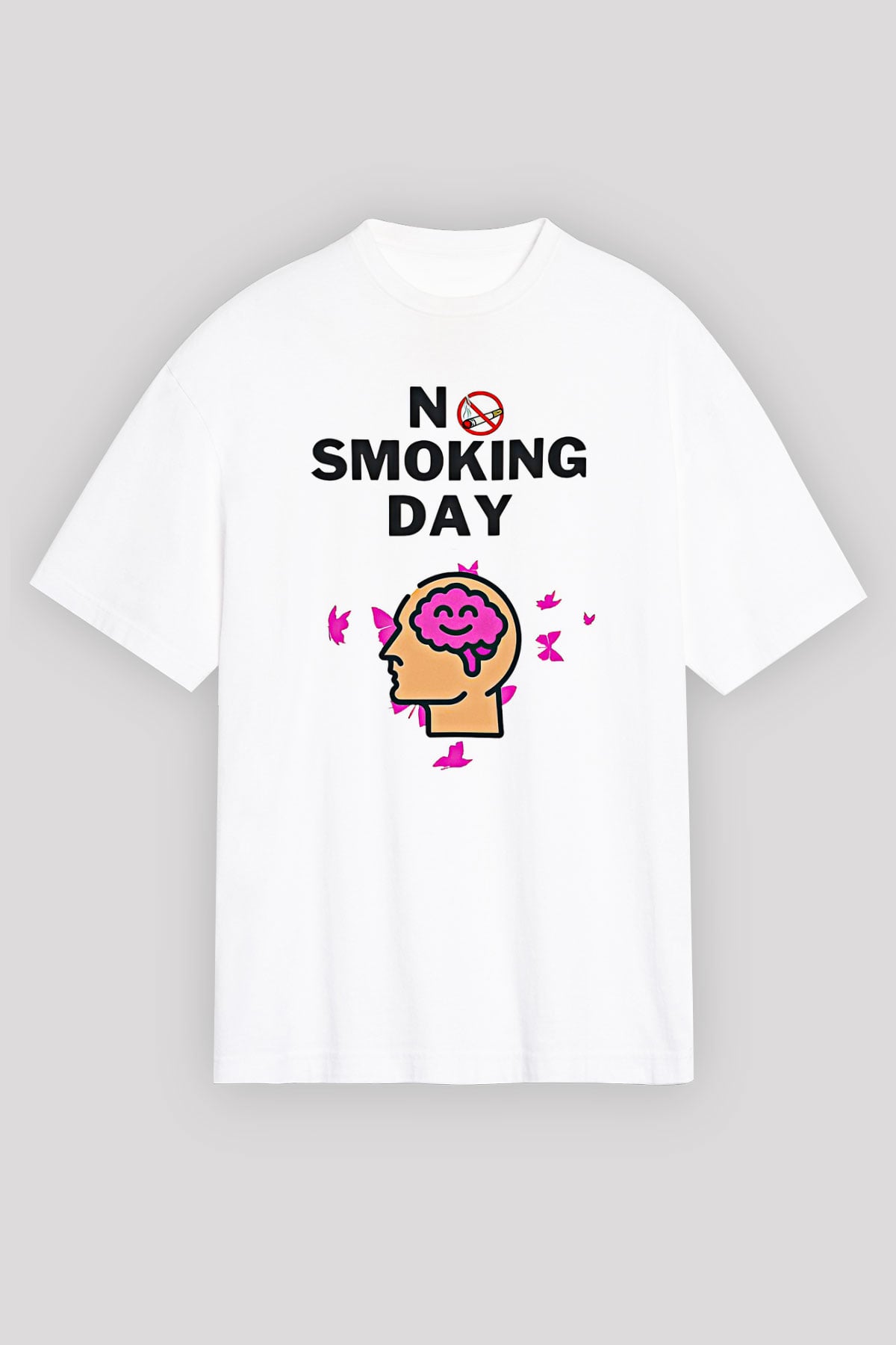 Sigarayı Bırakma Günü Baskılı Beyaz Unisex Oversize Tişört - Tshirt