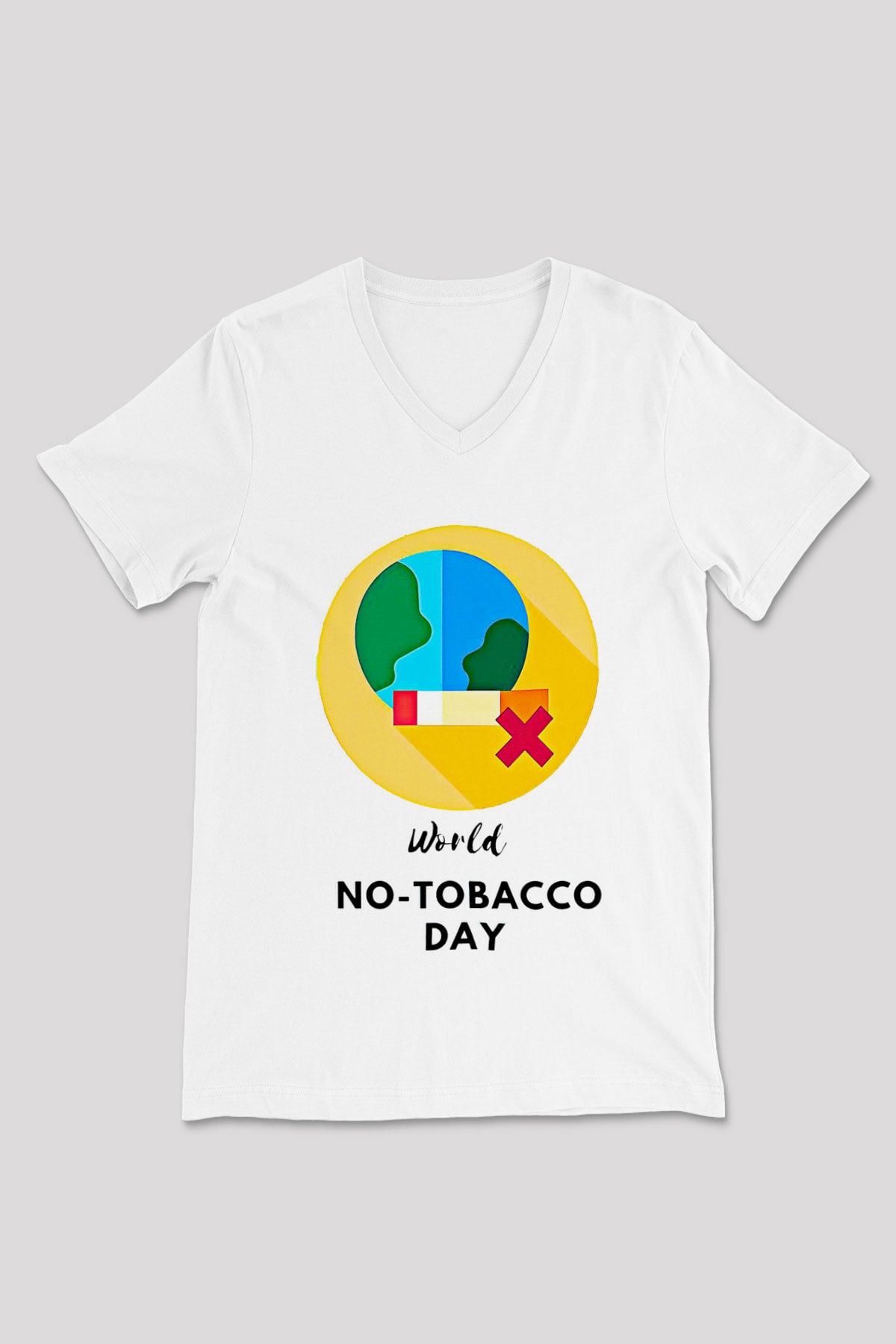 Sigarayı Bırakma Günü Baskılı Beyaz Unisex V Yaka Tişört - Tshirt