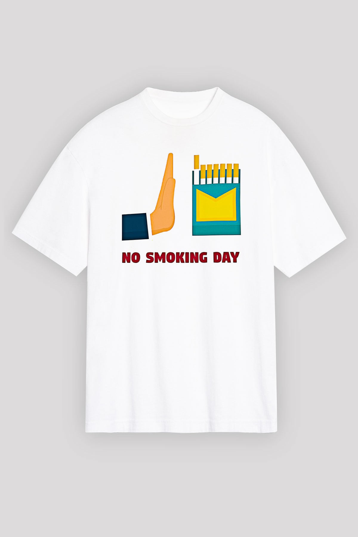 Sigarayı Bırakma Günü Baskılı Beyaz Unisex Oversize Tişört - Tshirt