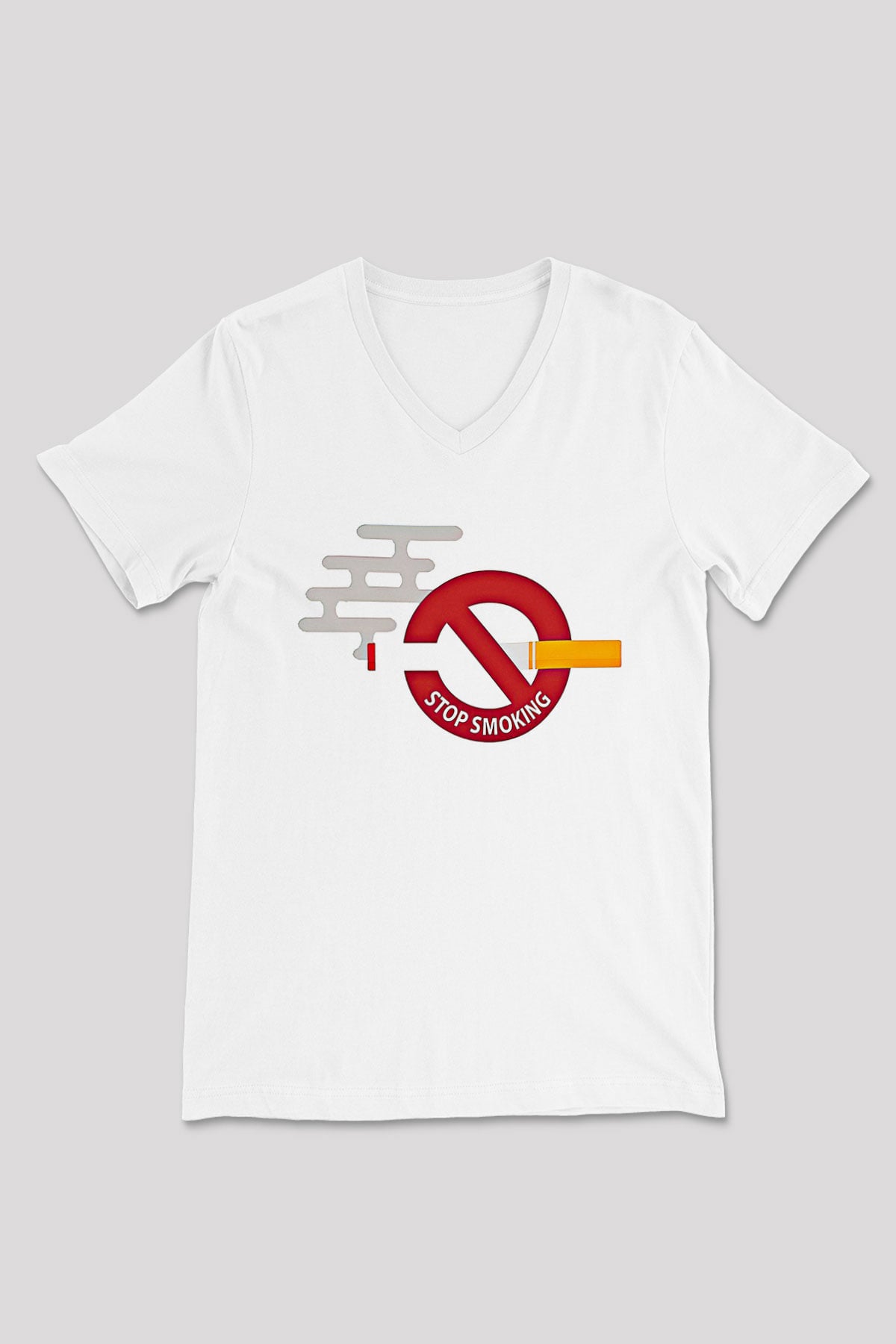 Sigarayı Bırakma Günü Baskılı Beyaz Unisex V Yaka Tişört - Tshirt