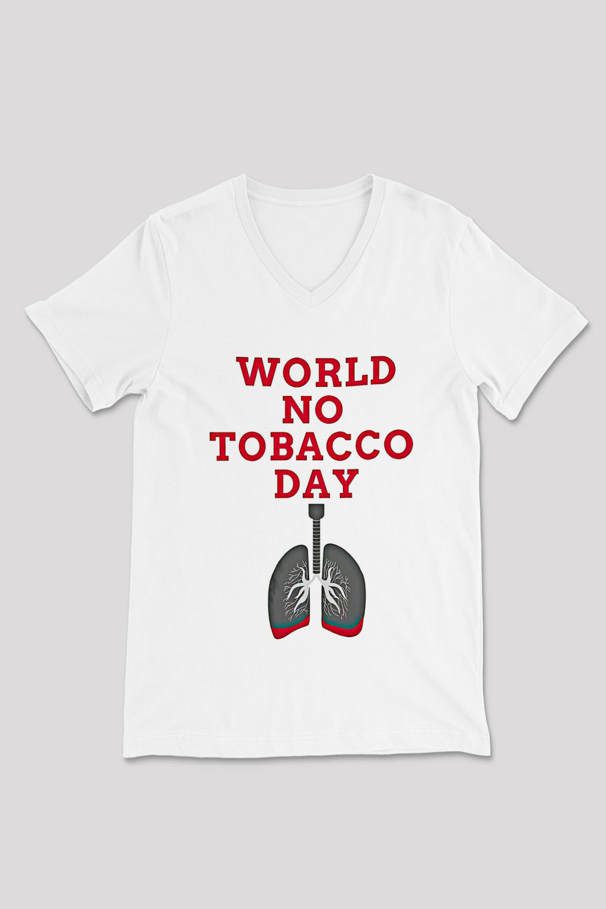 Sigarayı Bırakma Günü Baskılı Beyaz Unisex V Yaka Tişört - Tshirt