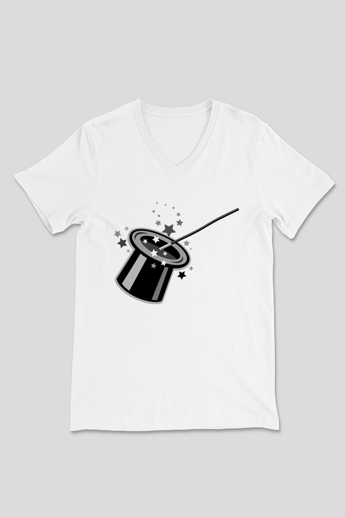 Sihirbaz Beyaz Unisex V Yaka Tişört T-Shirt