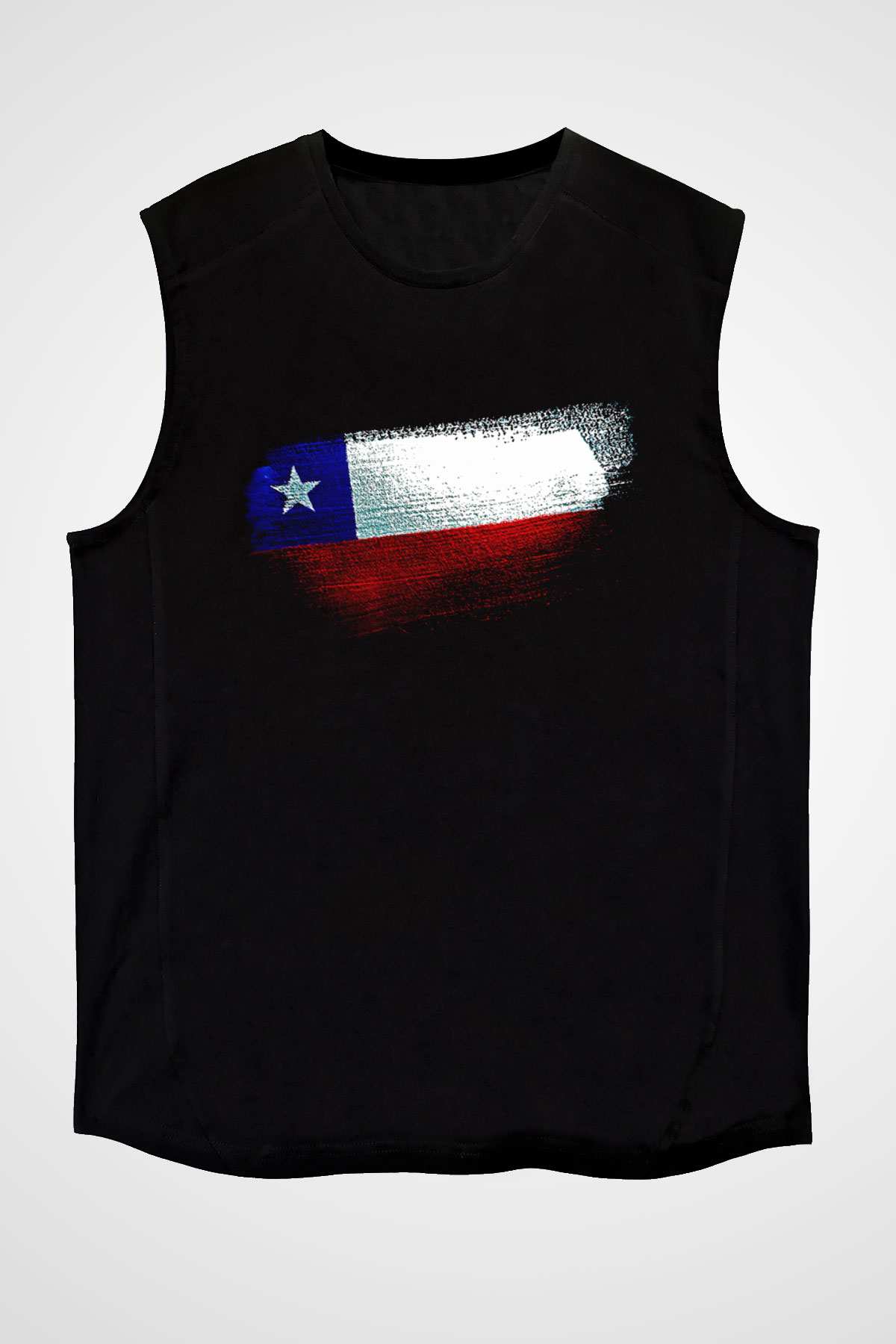 Şili - Chile Bayrağı Baskılı Unisex Siyah Kolsuz Tişört