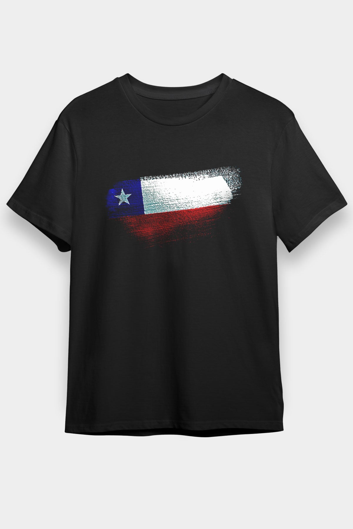 Şili - Chile Bayrağı Baskılı Unisex Siyah Tişört