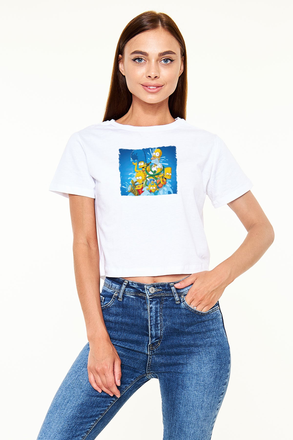 Simpsons Beyaz  Crop Top Tişört