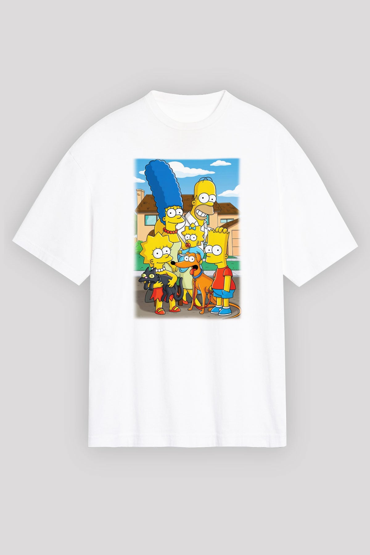 Simpsons Beyaz Unisex Oversize Tişört T-Shirt