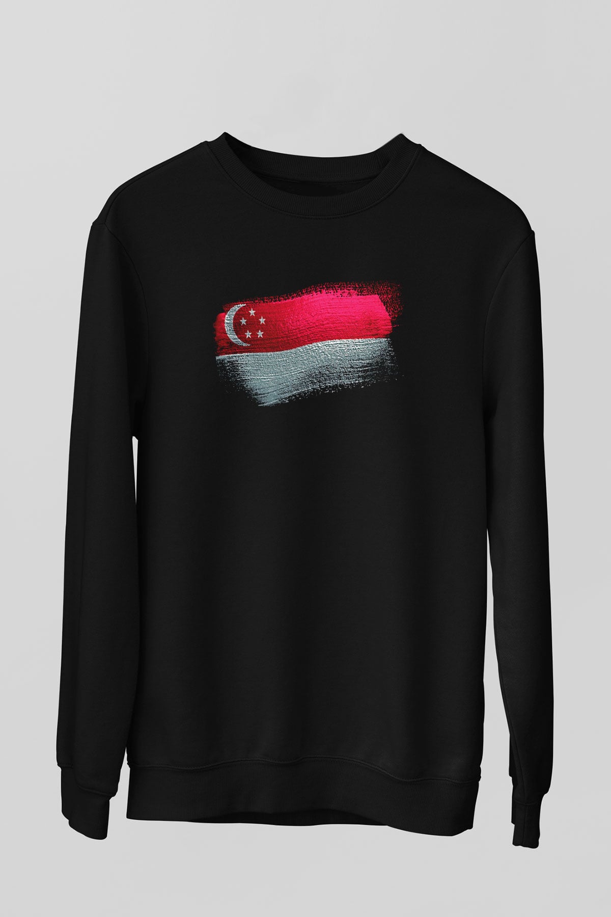 Singapur - Singapore Bayrağı Baskılı Unisex Siyah Sweatshirt