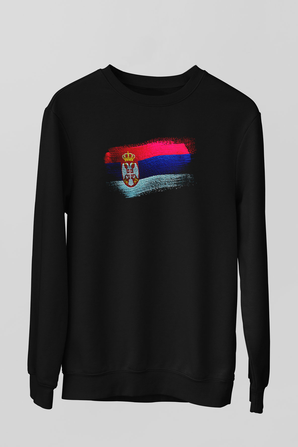 Sırbistan - Serbia Bayrağı Baskılı Unisex Siyah Sweatshirt