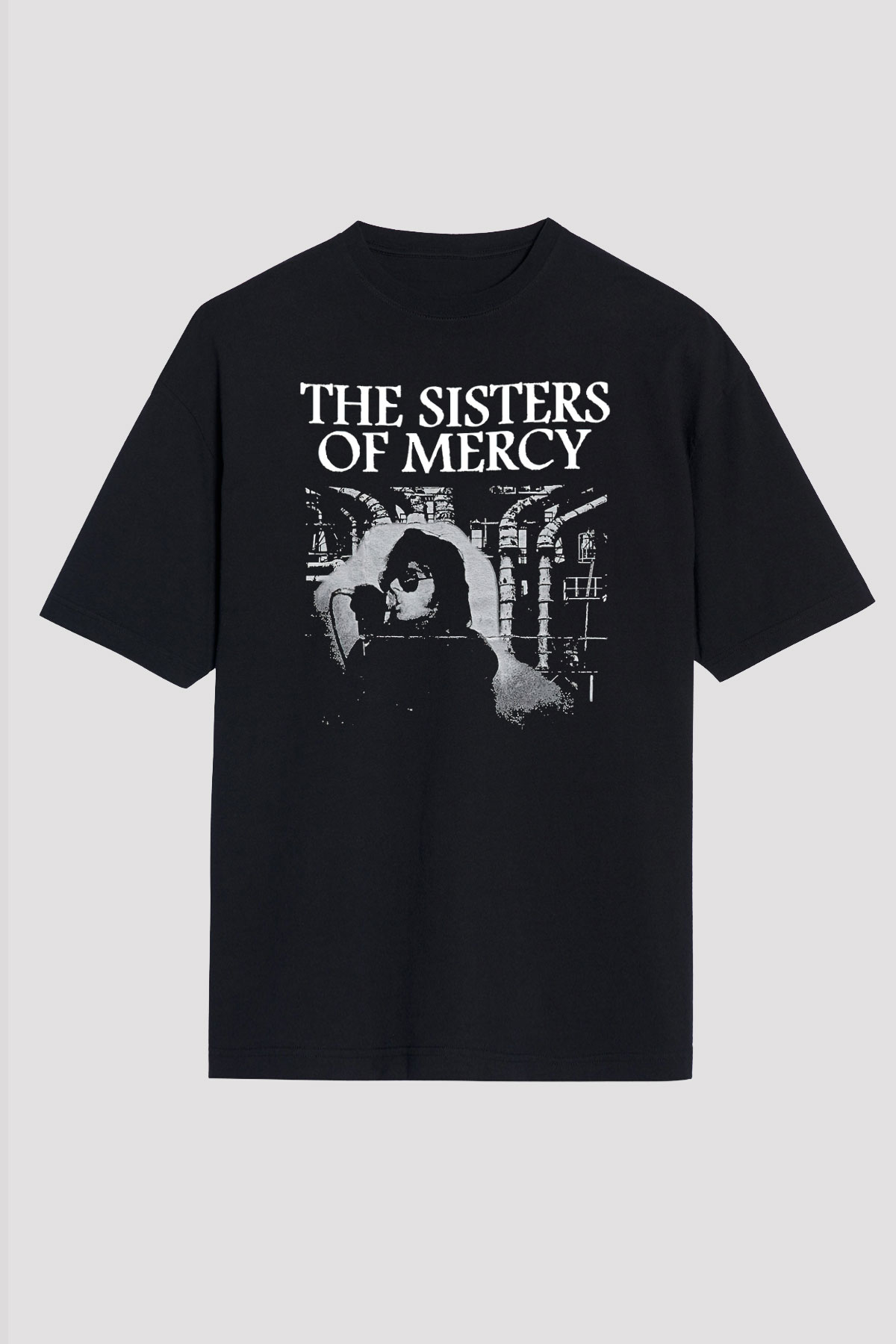Sisters Of Mercy Baskılı Unisex Siyah Oversize Tişört - Tshirt