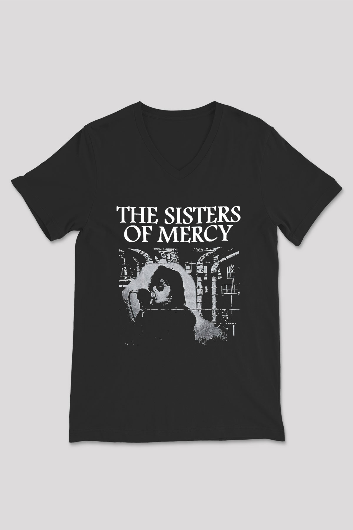 Sisters Of Mercy Baskılı Unisex Siyah V Yaka Tişört - Tshirt