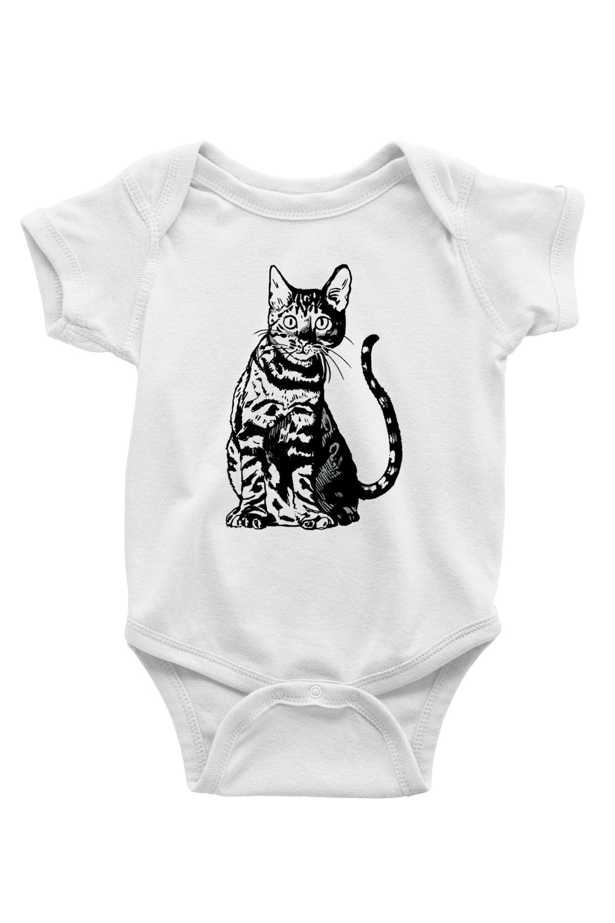 Siyah Kedi BaskılıBeyaz  Bebek Body - Zıbın
