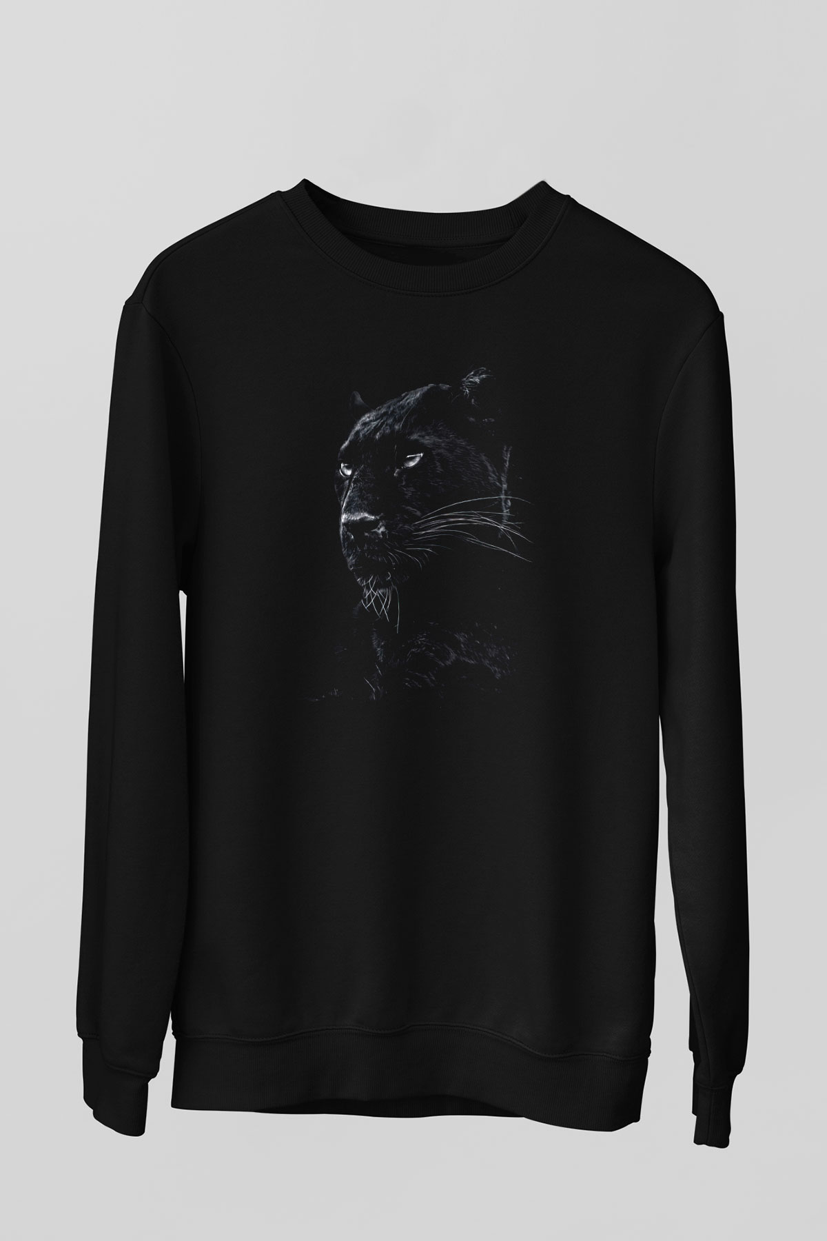 Siyah Panter Baskılı Unisex Siyah  Sweatshirt