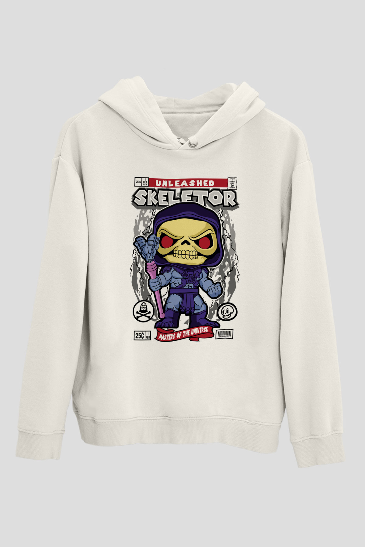 Skeletor Baskılı Unisex Beyaz Hoodie