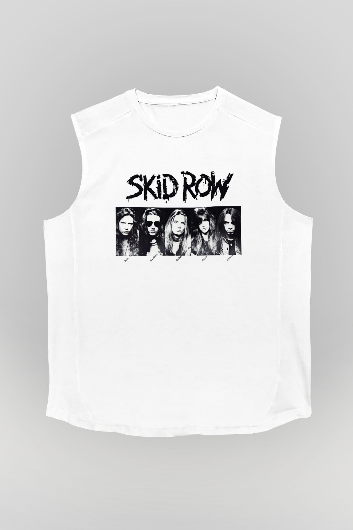 Skid Row Baskılı Beyaz Unisex Kolsuz Tişört - Tshirt
