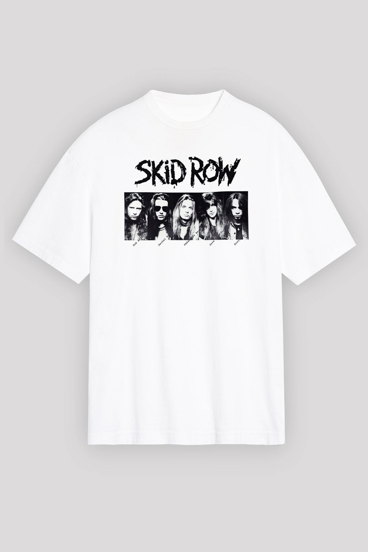 Skid Row Baskılı Beyaz Unisex Oversize Tişört - Tshirt