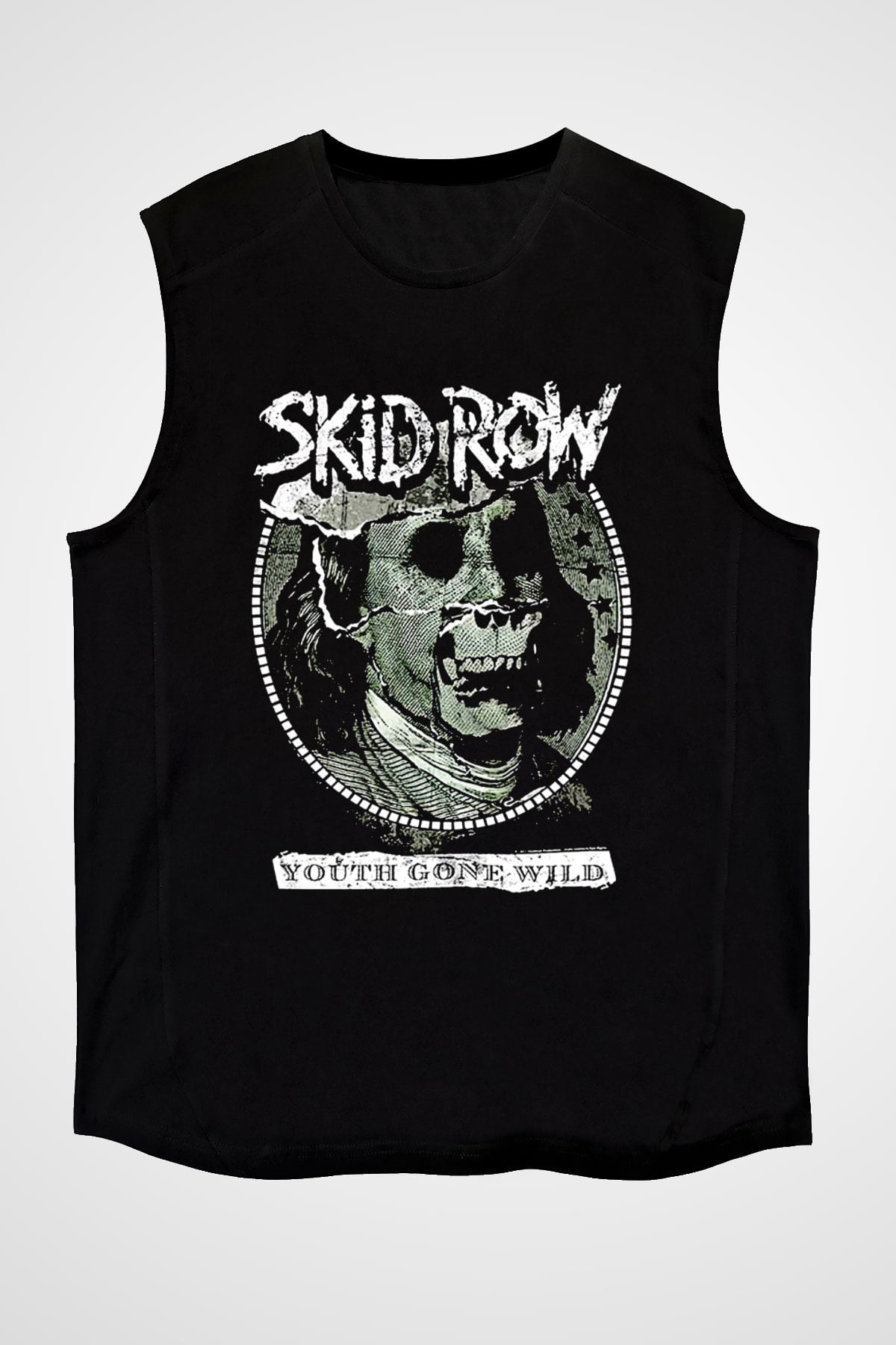 Skid Row Baskılı Unisex Siyah Kolsuz Tişört - Tshirt