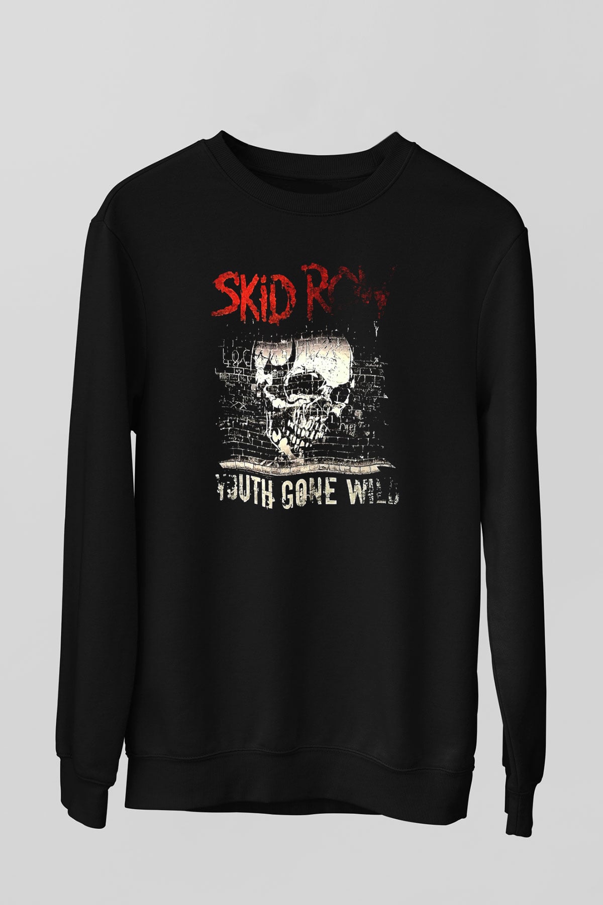 Skid Row Baskılı Unisex Siyah Sweatshirt