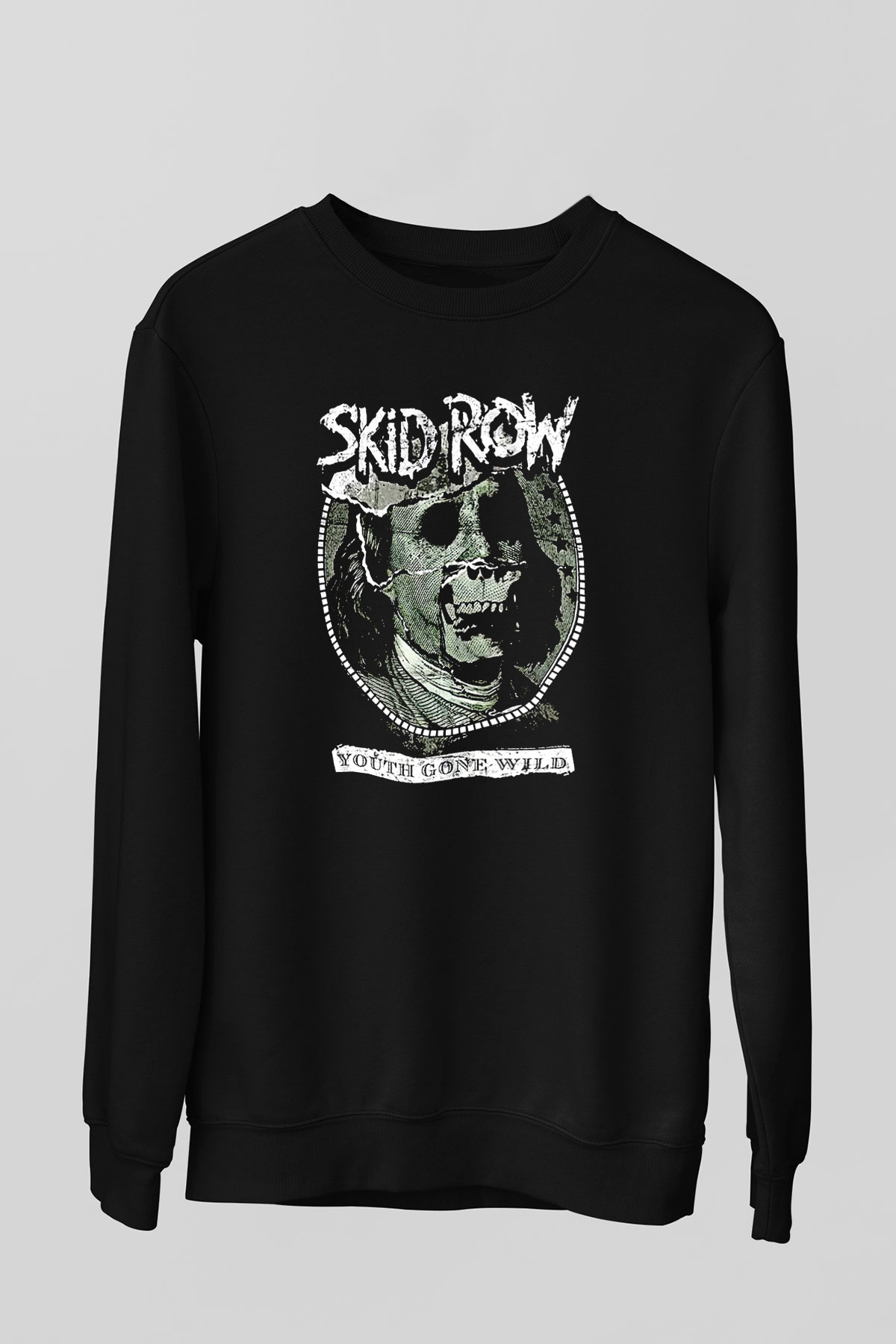 Skid Row Baskılı Unisex Siyah Sweatshirt