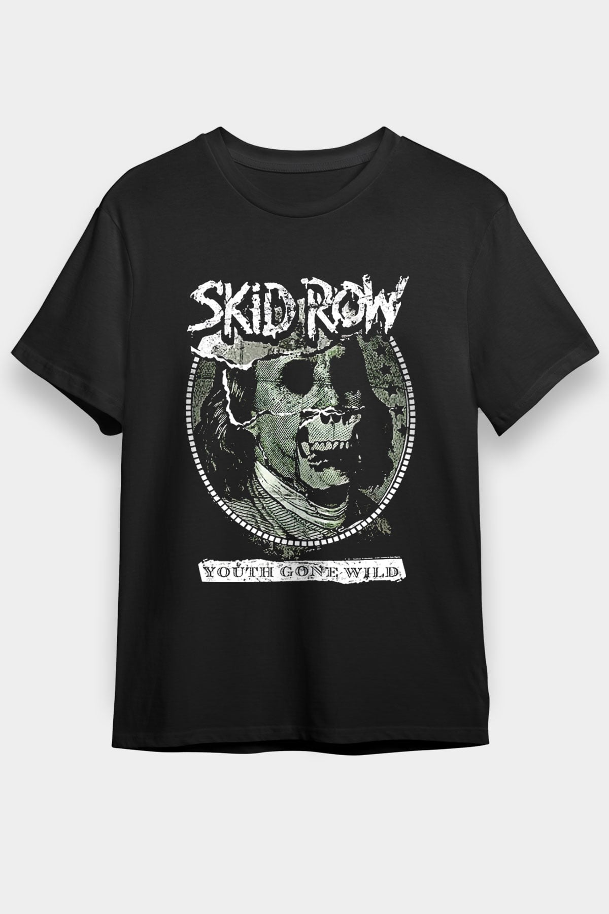Skid Row Baskılı Unisex Siyah Tişört - Tshirt