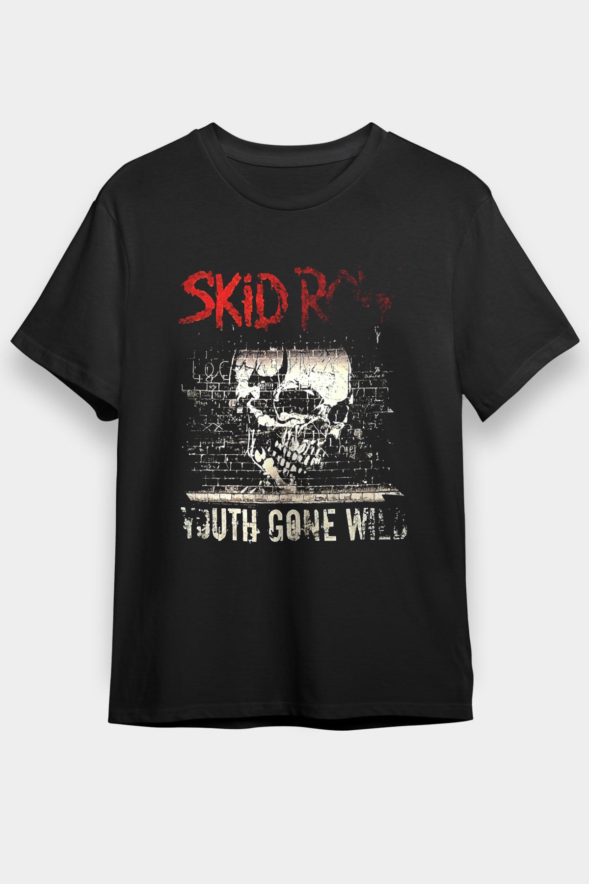 Skid Row Baskılı Unisex Siyah Tişört - Tshirt