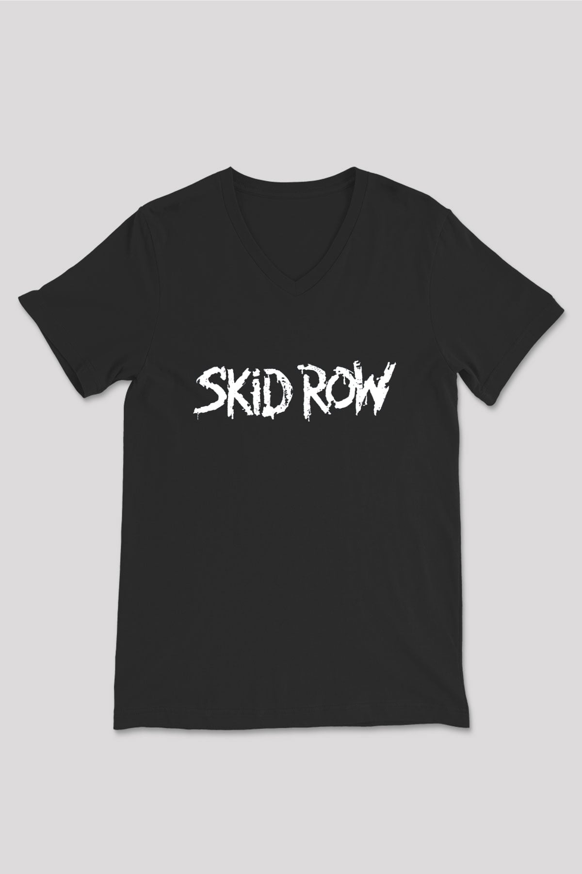 Skid Row Baskılı Unisex Siyah V Yaka Tişört - Tshirt