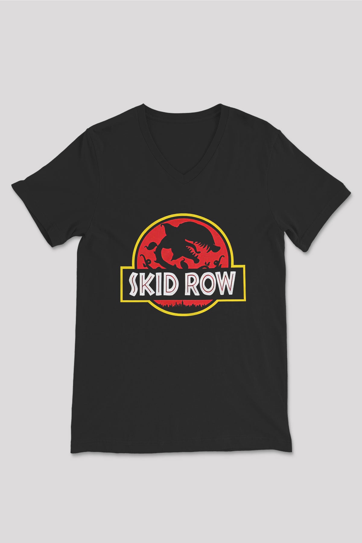 Skid Row Baskılı Unisex Siyah V Yaka Tişört - Tshirt
