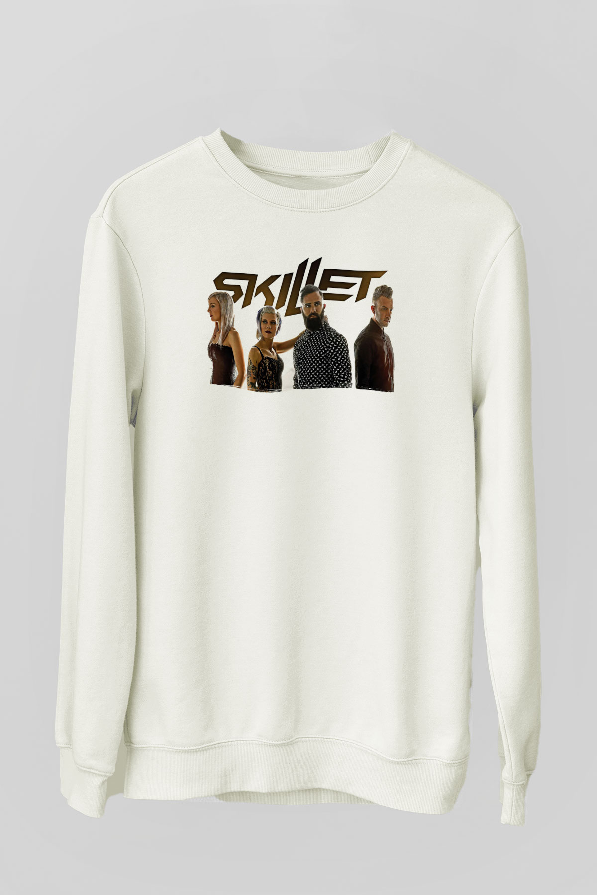 Skillet Baskılı Beyaz Unisex Sweatshirt