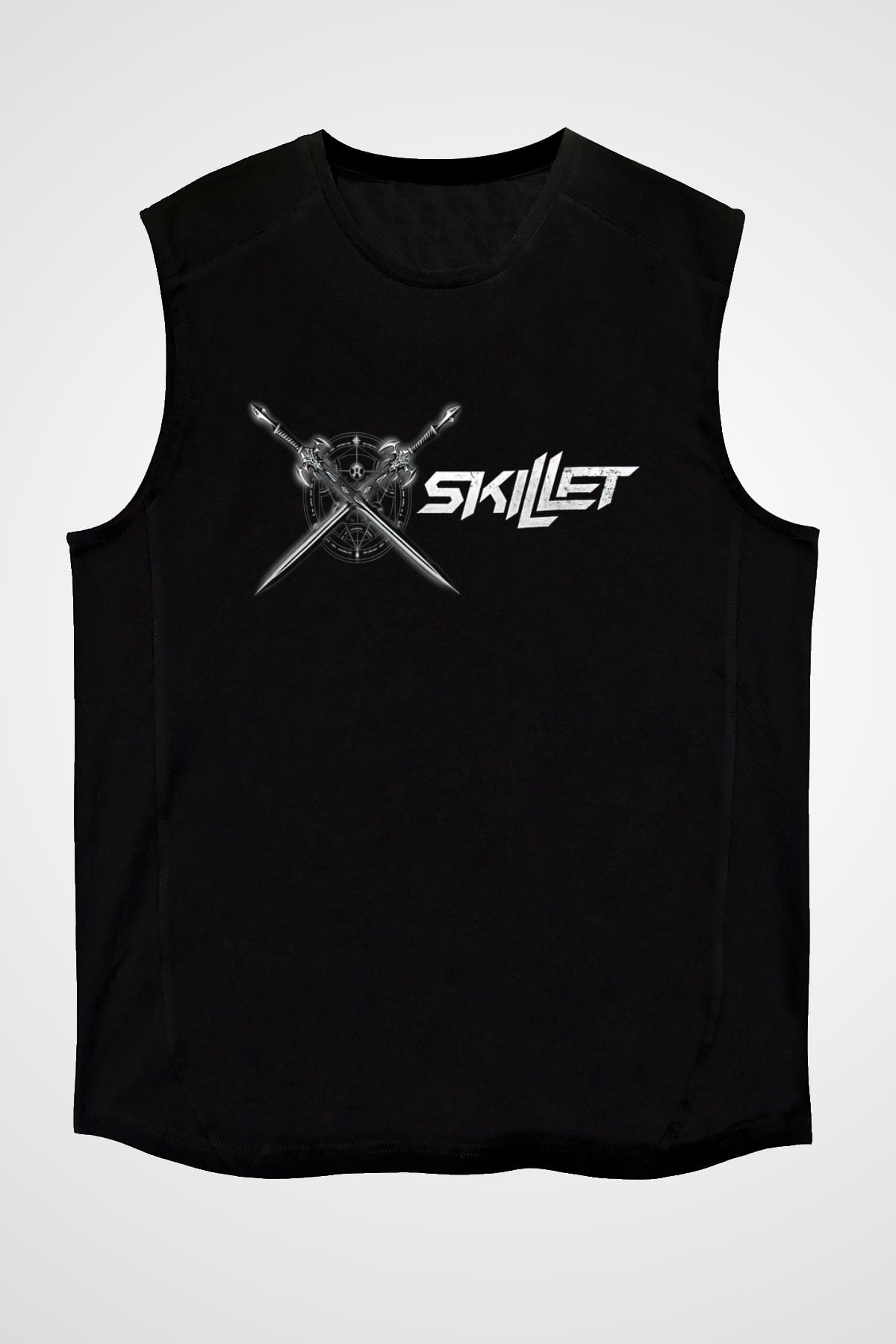 Skillet Baskılı Unisex Siyah Kolsuz Tişört - Tshirt