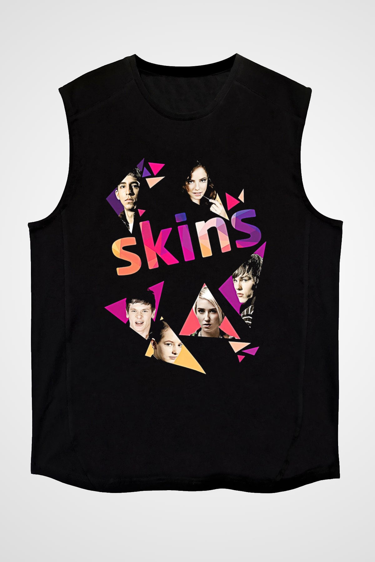 Skins Baskılı Unisex Siyah Kolsuz Tişört - Tshirt