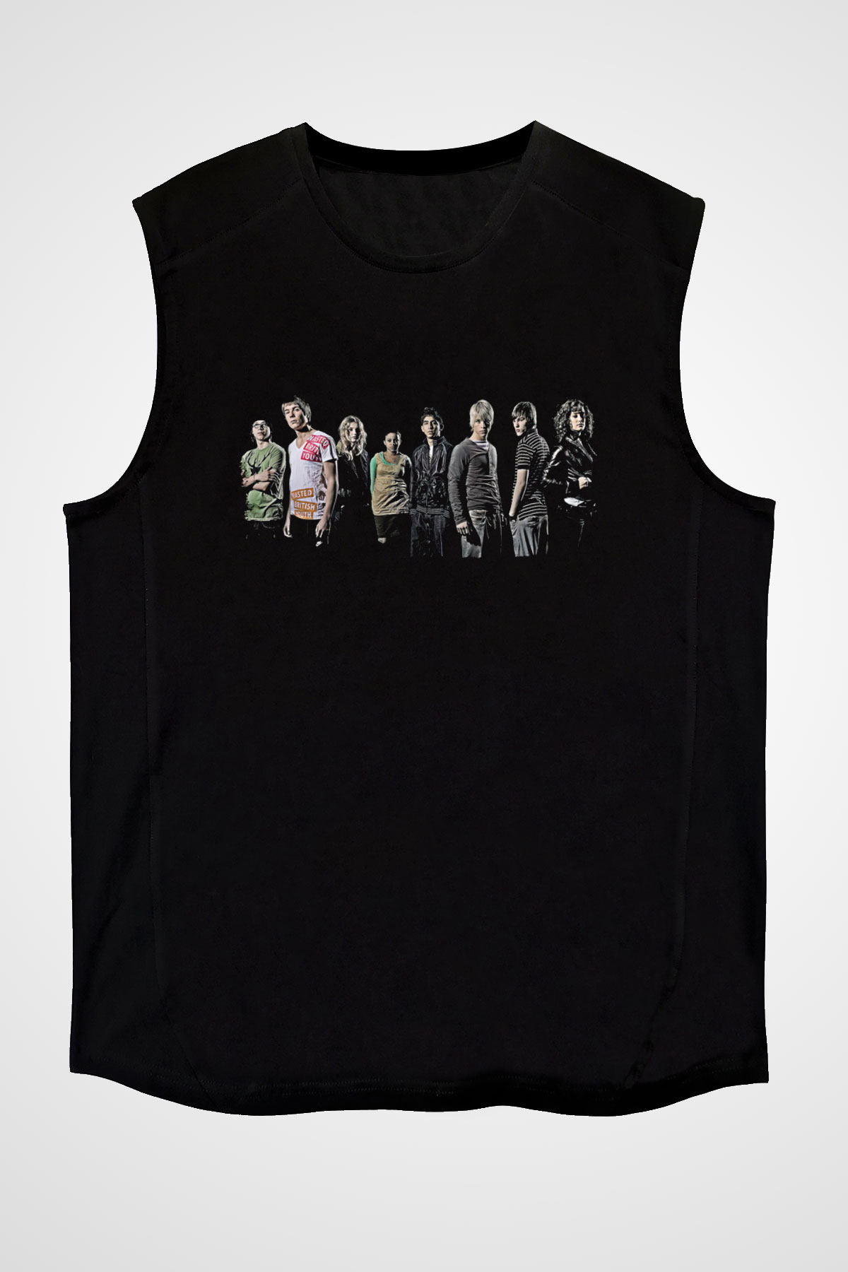 Skins Baskılı Unisex Siyah Kolsuz Tişört - Tshirt
