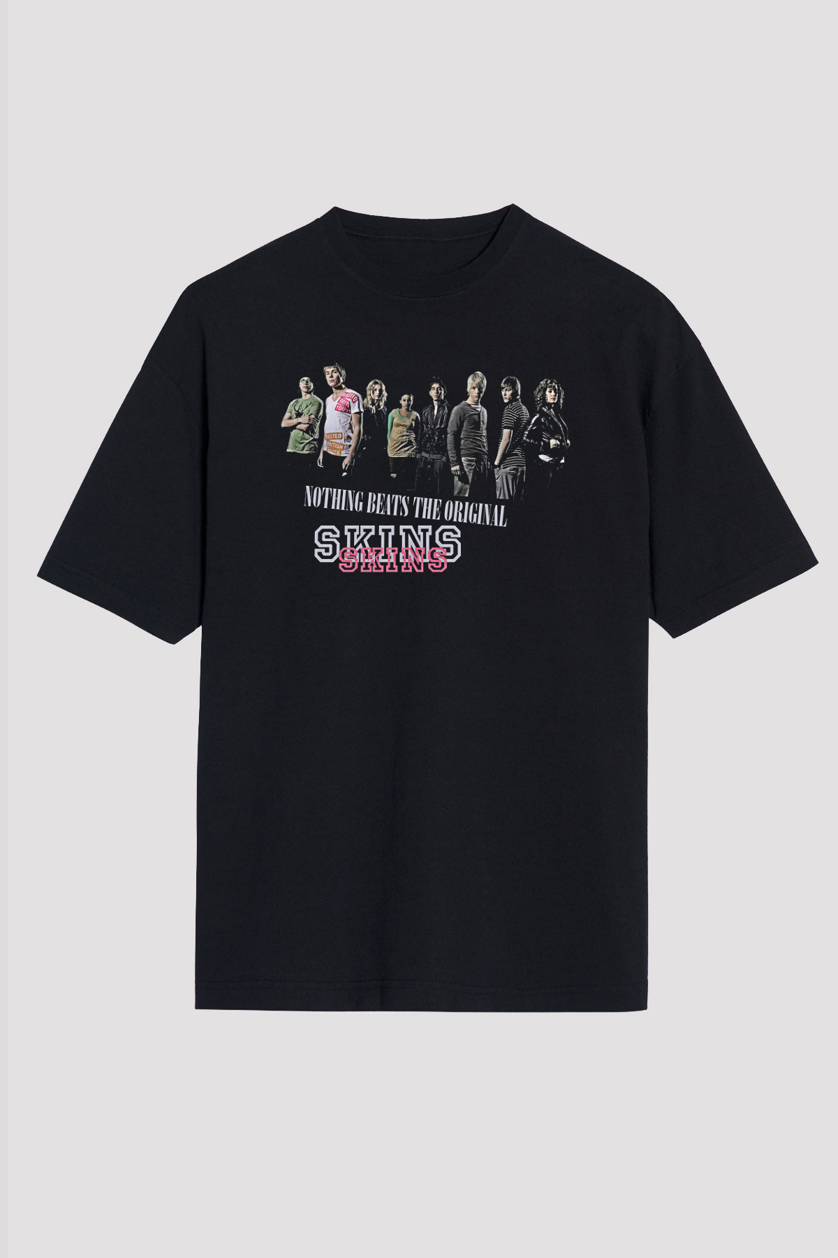 Skins Baskılı Unisex Siyah Oversize Tişört - Tshirt