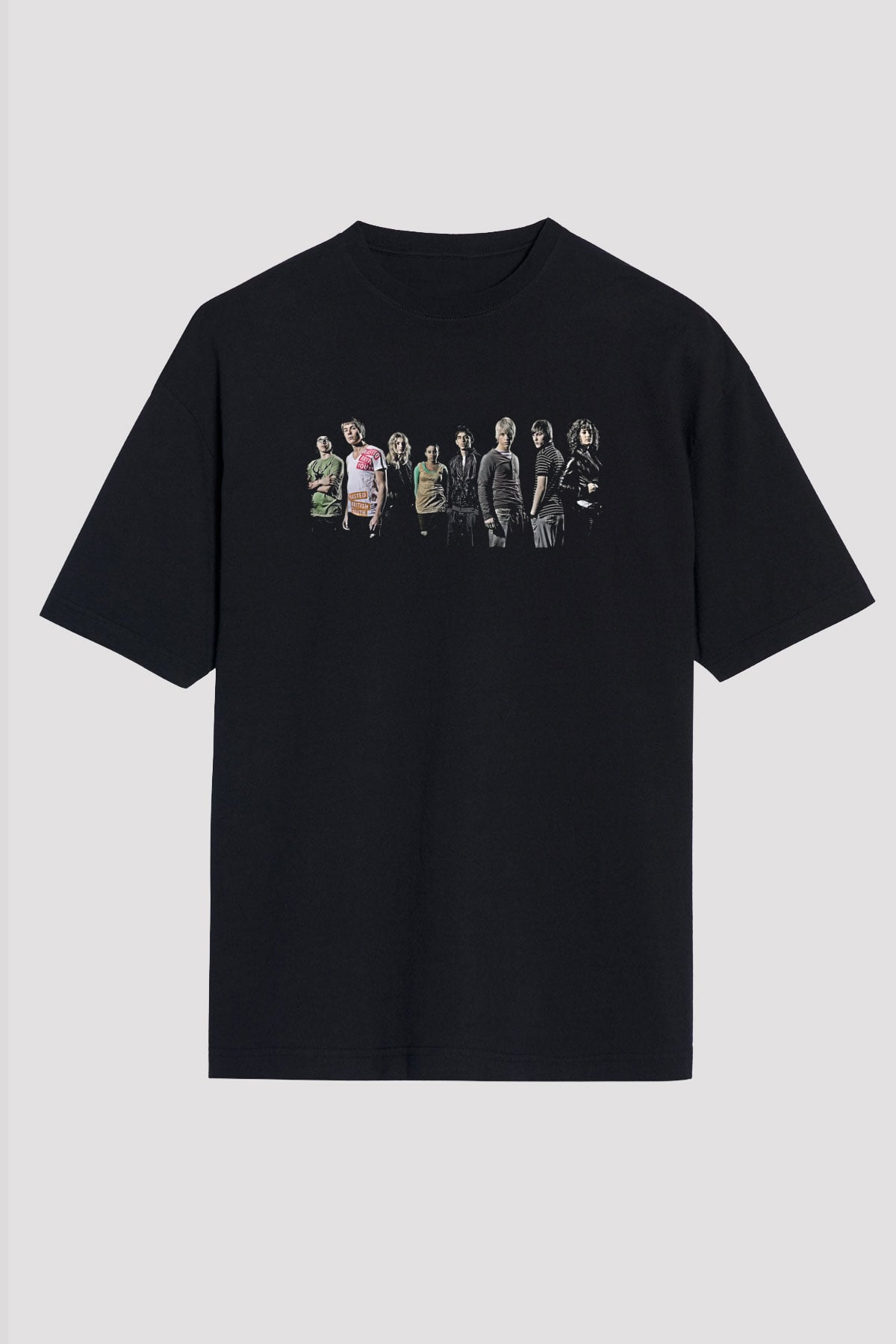 Skins Baskılı Unisex Siyah Oversize Tişört - Tshirt