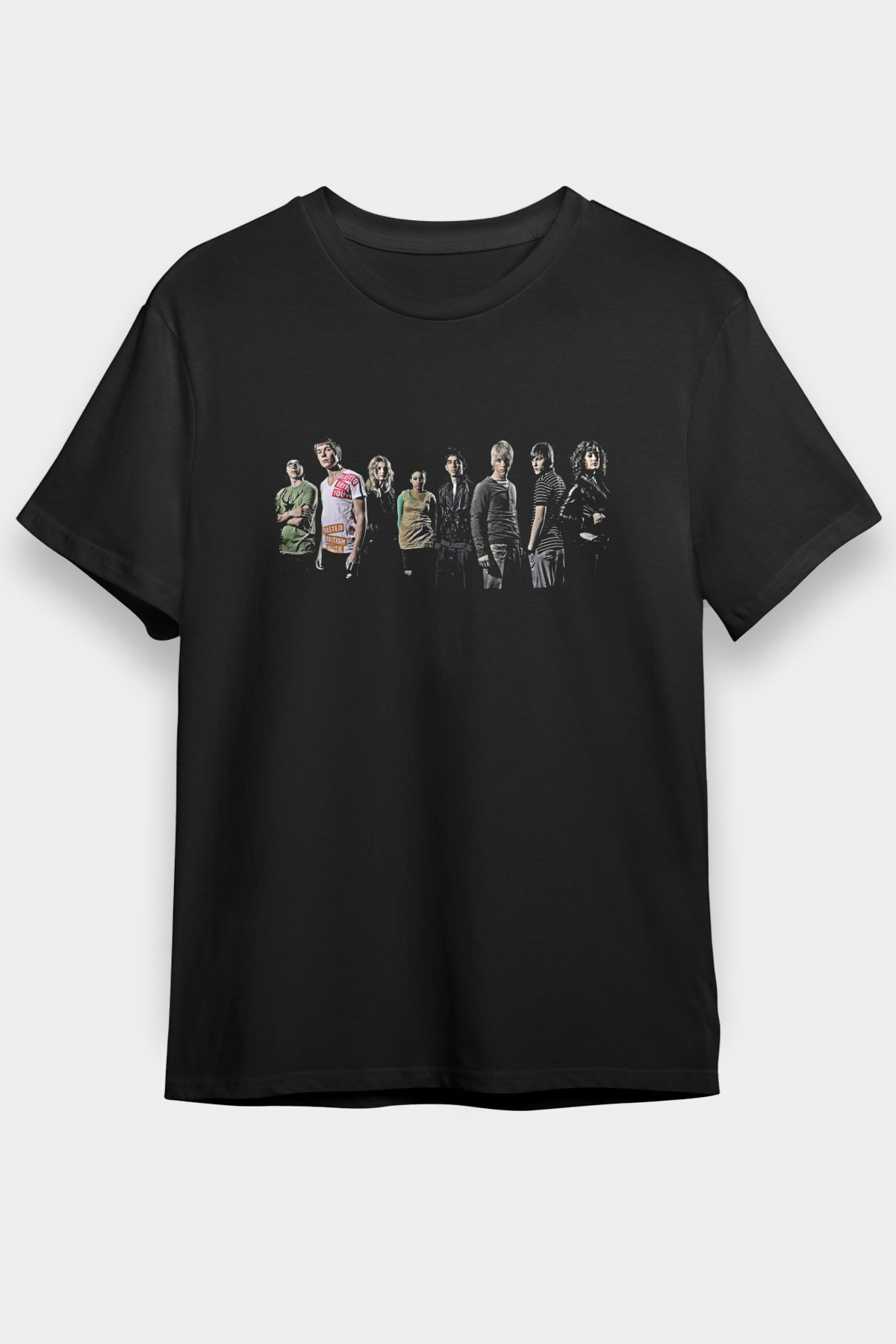 Skins Baskılı Unisex Siyah Tişört - Tshirt