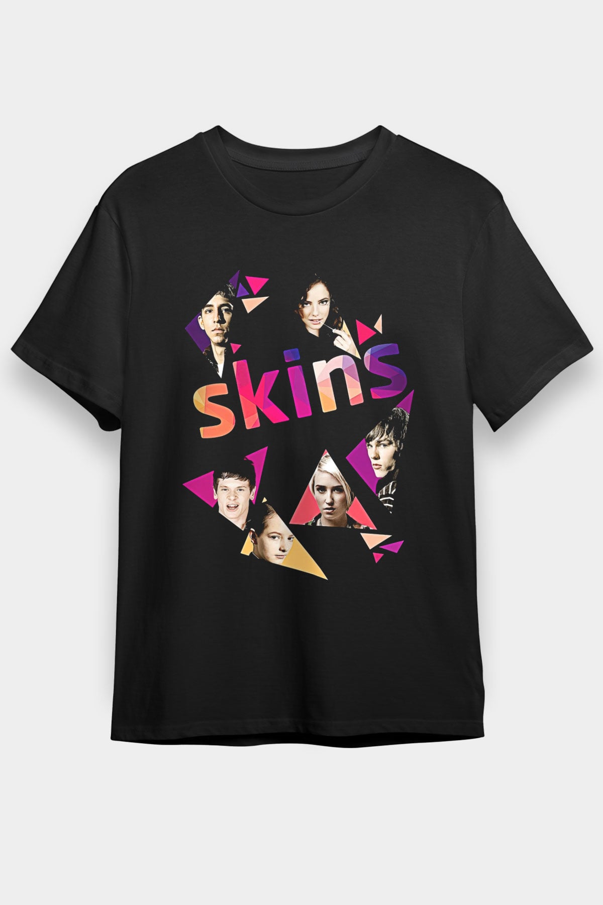 Skins Baskılı Unisex Siyah Tişört - Tshirt