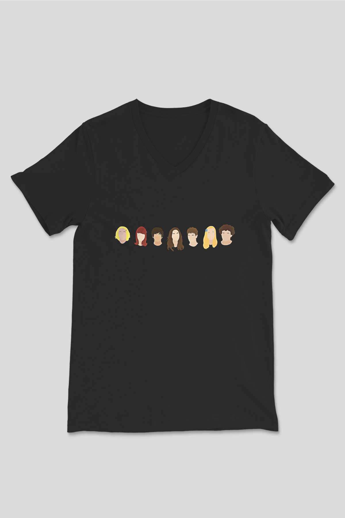 Skins Baskılı Unisex Siyah V Yaka Tişört - Tshirt