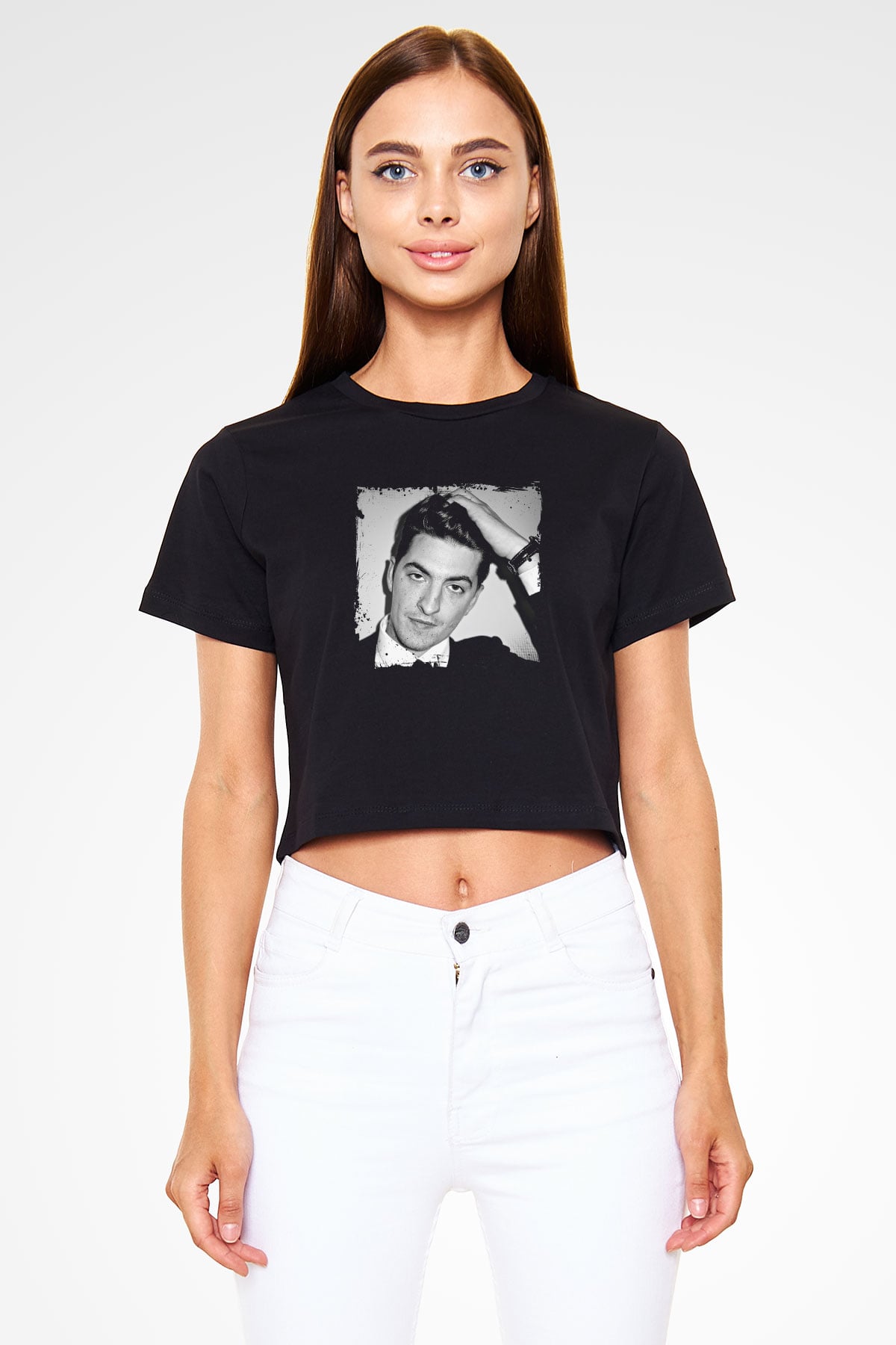 Skream Baskılı Crop Top Siyah Kadın Tişört