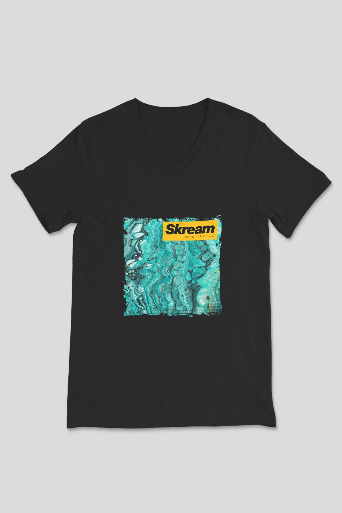 Skream Baskılı Unisex Siyah V Yaka Tişört