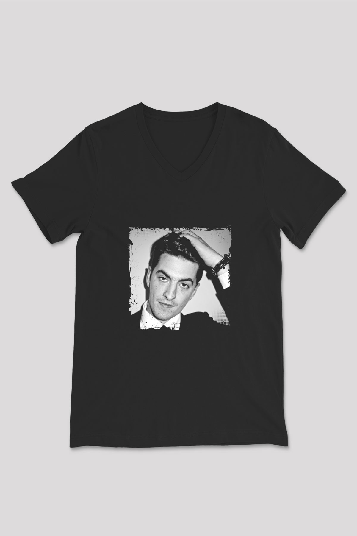 Skream Baskılı Unisex Siyah V Yaka Tişört
