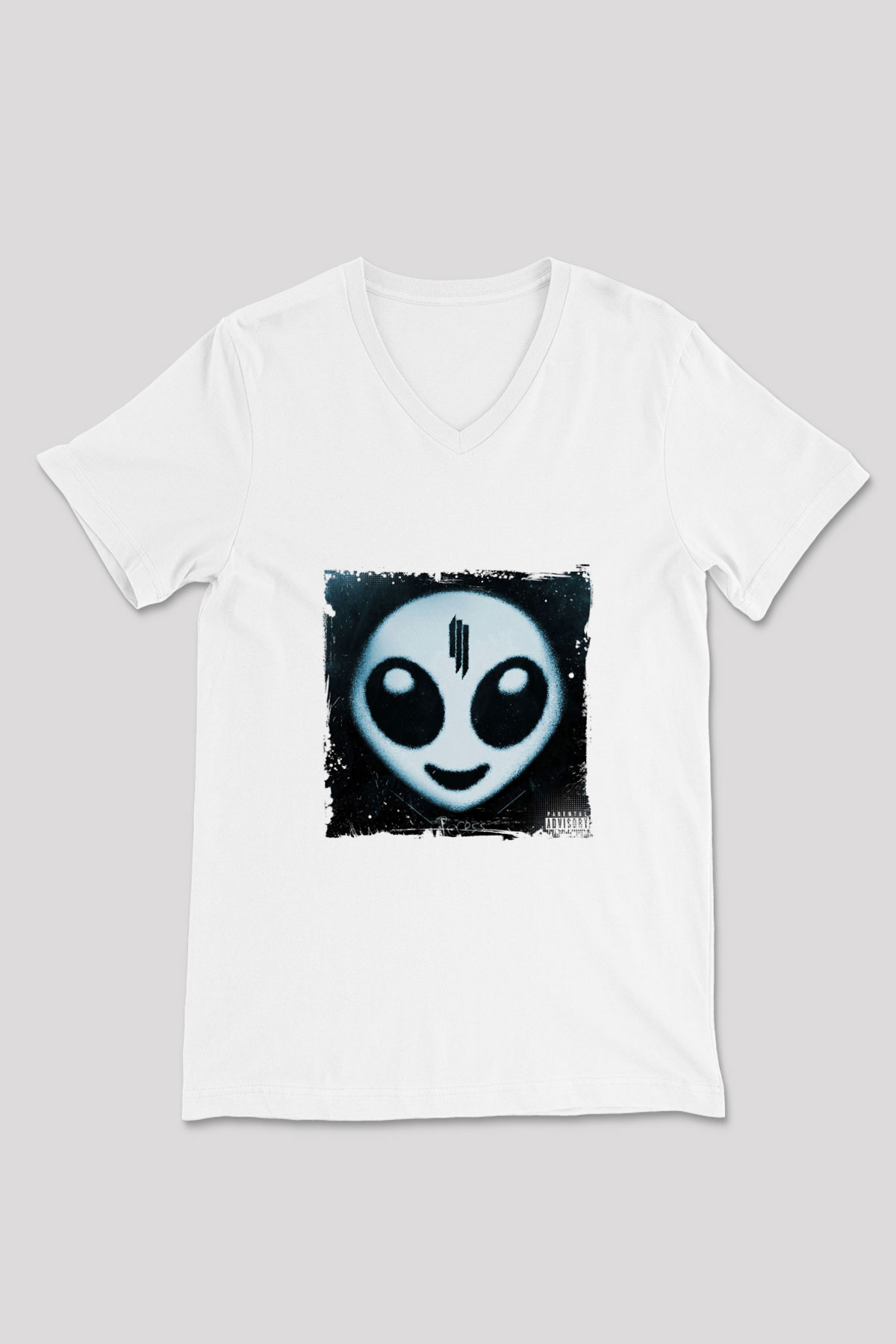 Skrillex Baskılı Beyaz V Yaka Unisex Tişört