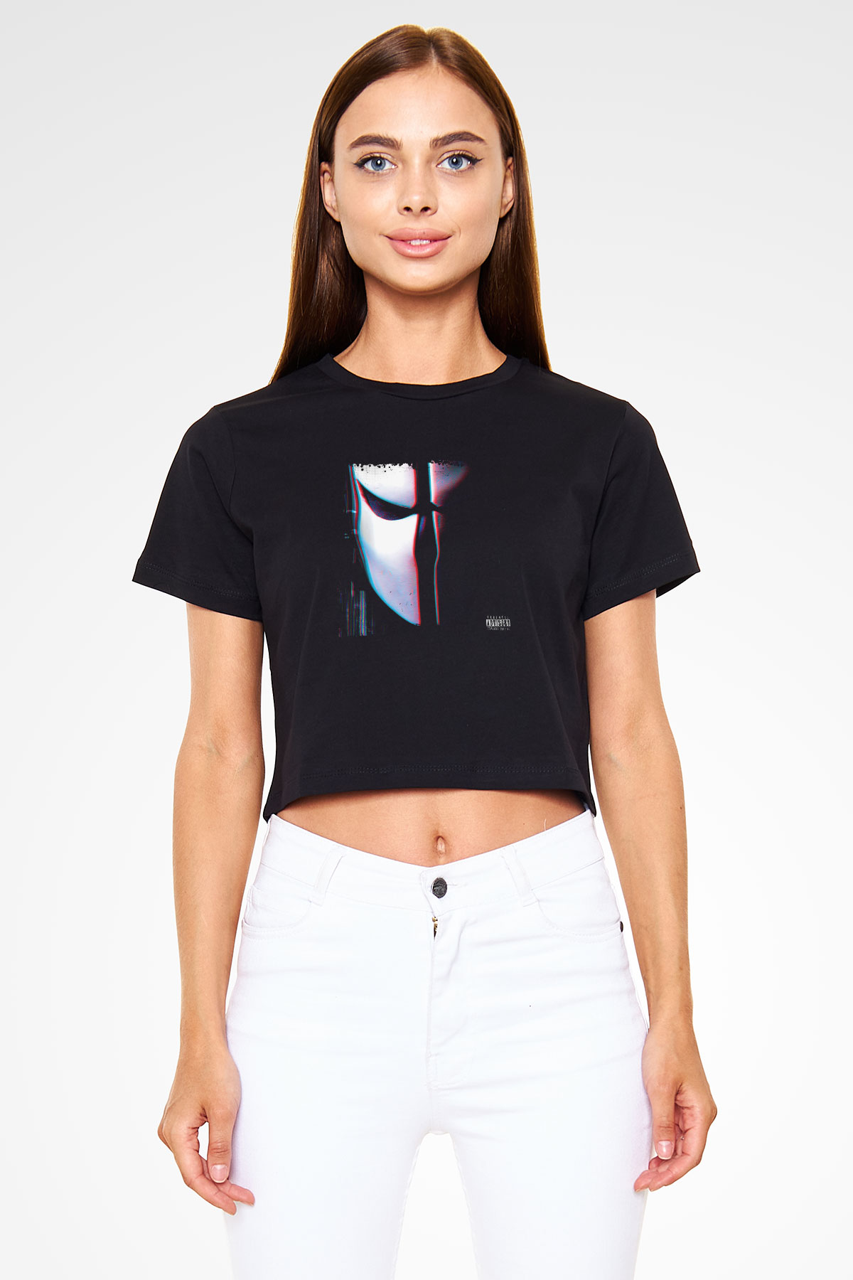 Skrillex Baskılı Crop Top Siyah Kadın Tişört