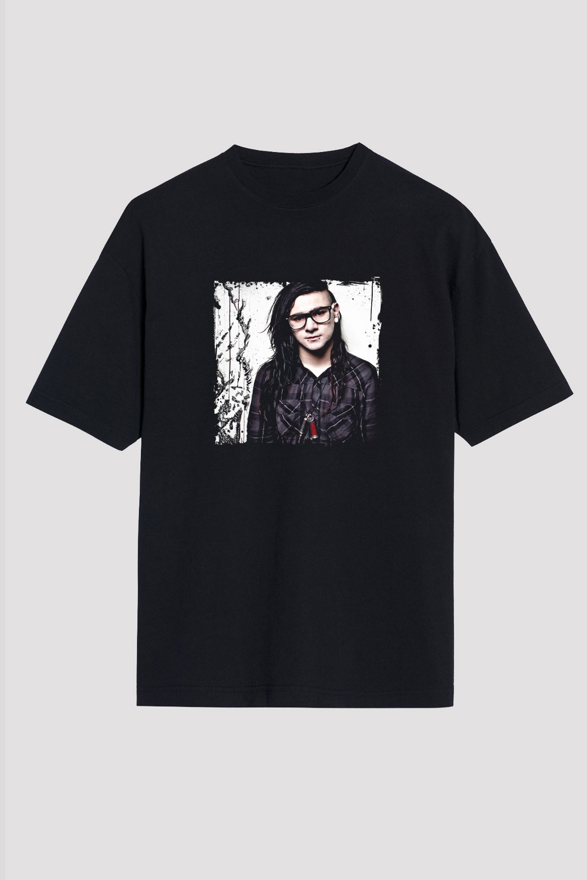Skrillex Baskılı Unisex Oversize Siyah Tişört