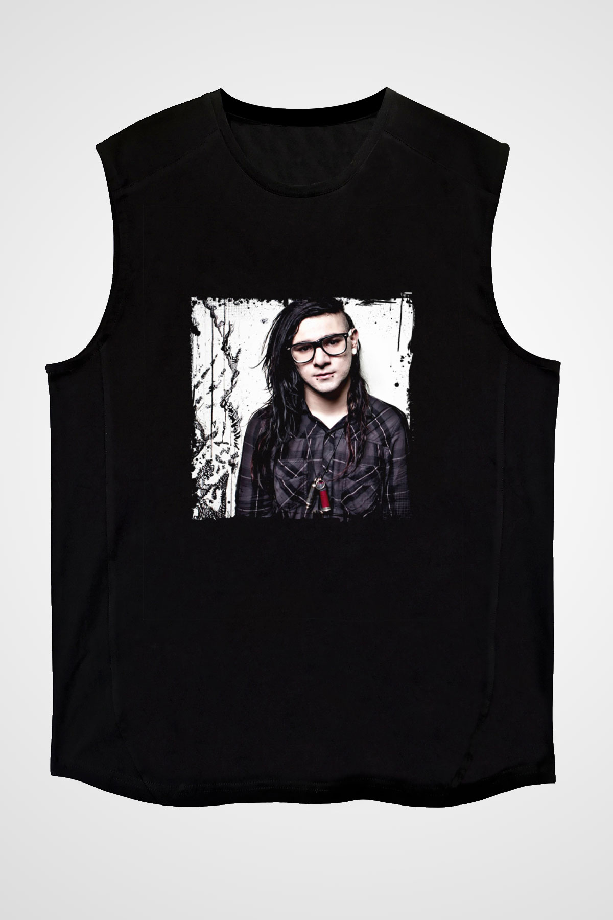 Skrillex Baskılı Unisex Siyah Kolsuz Tişört