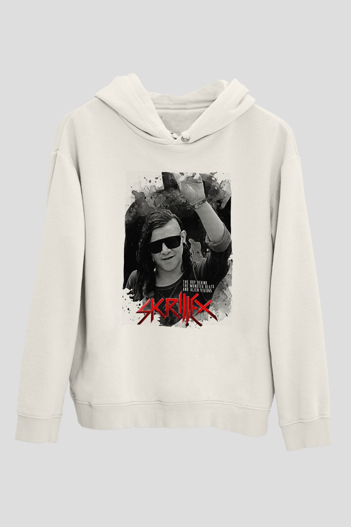 Skrillex Beyaz Unisex Kapüşonlu Sweatshirt